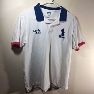 EUC UT Uniqlo Unisex White Short Sleeve Mickey Mouse Polo Shirt Size L